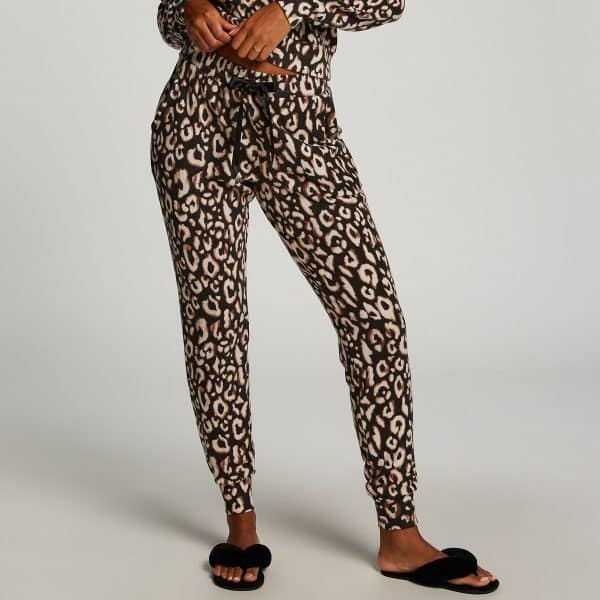 Hunkemöller Brushed Jersey Leopard Bukser, Farve: Sort, Størrelse: L, Dame