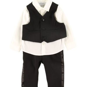 Emporio Armani Sæt - Skjorte/Vest/Bukser - Sort/Hvid