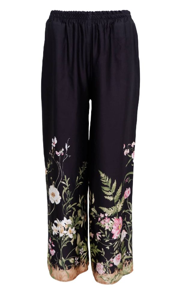 Black Colour Bukser - Zennia - Black Flower