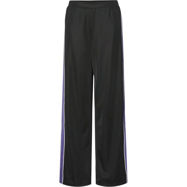 PIECES dame bukser PCFELICIA - Black Ultraviolet/white stripe