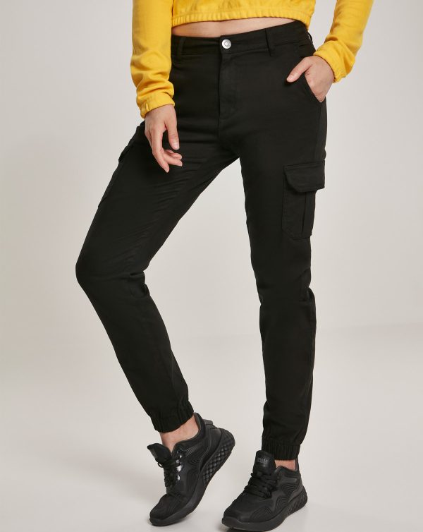 Urban Classics Dame High Waist Cargobukser Sort - W28