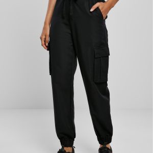 Urban Classics Dame Viskose Twill Cargobukser Sort - L