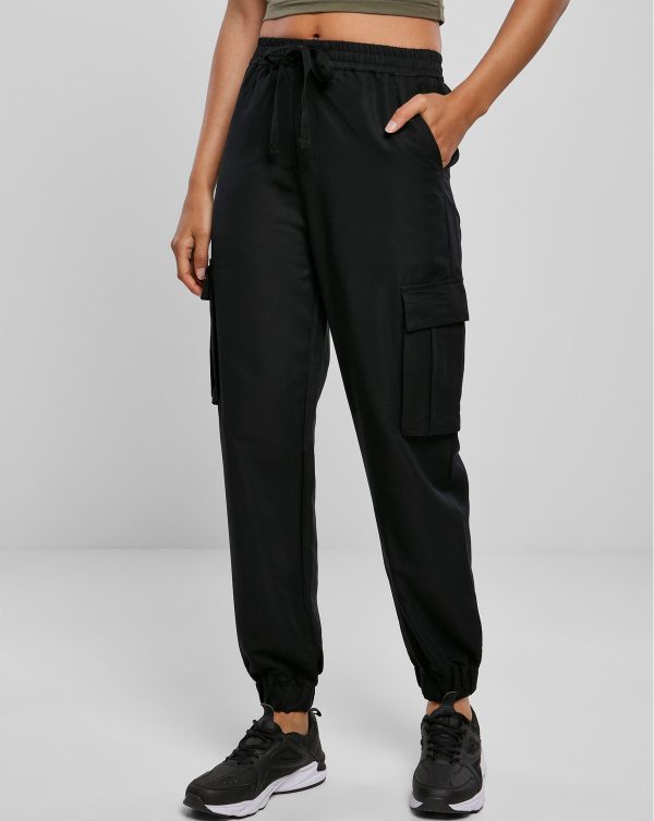 Urban Classics Dame Viskose Twill Cargobukser Sort - L