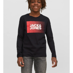 Jack & Jones Junior bluse i sort med print til drenge